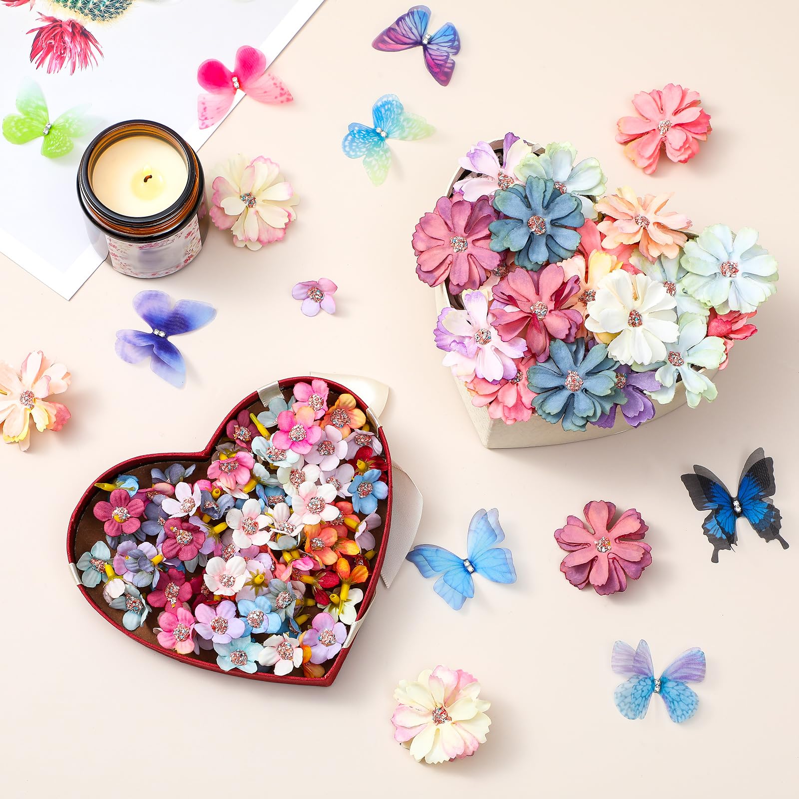 Buy Tigeen 250 Pcs Faux Flower Heads Organza Butterfly Set